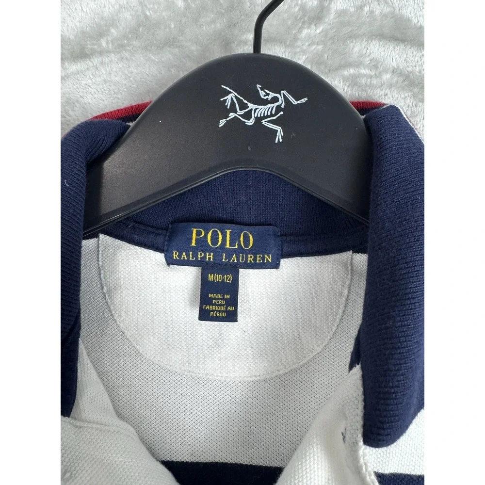 Polo Ralph Lauren Short Sleeve Rugby Shirt Striped Patch Big Pony Youth Boys Med